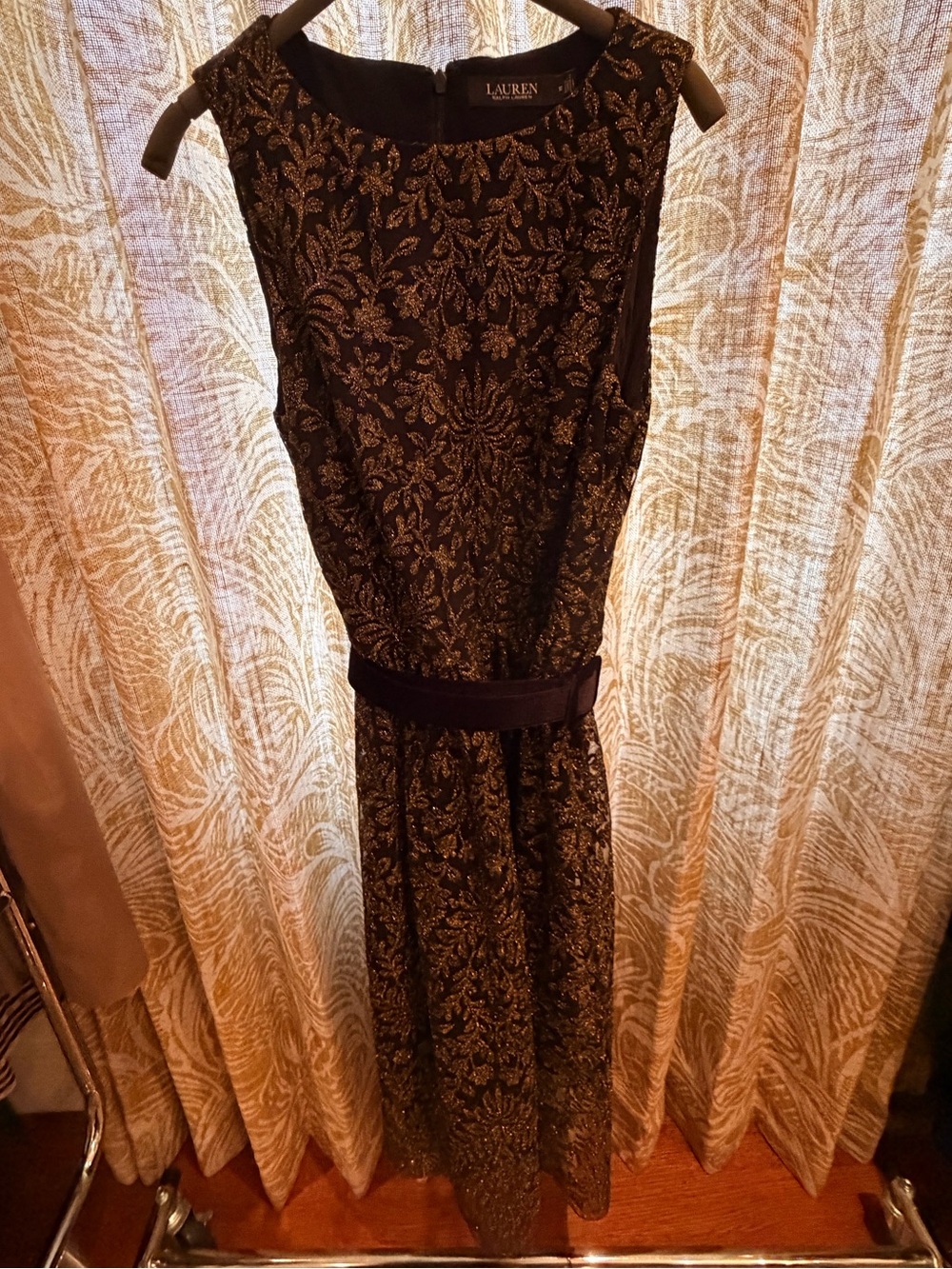 Ralph Lauren Black Dress with Gold Embroidered Floral Detail